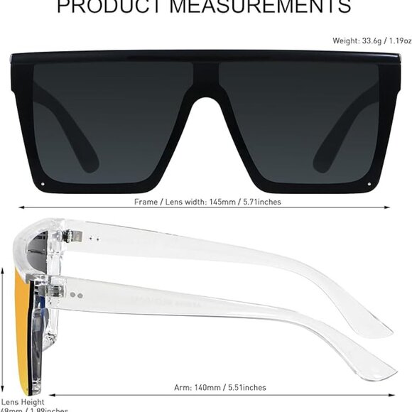2 Pack Square Oversized Sunglasses for Women Men Big Flat Top Fashion main image 4